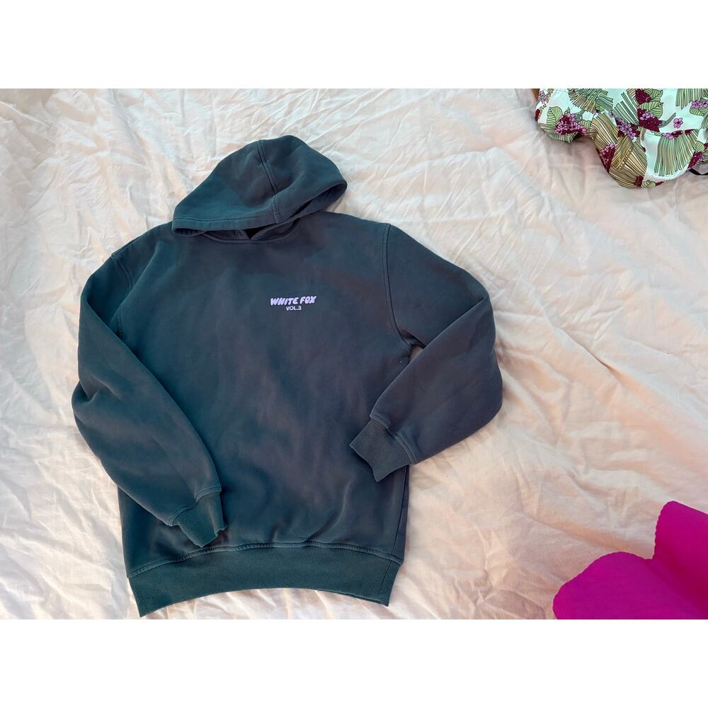 White Fox Charcoal Gray Oversized Hoodie Puff Print Streetwear Pullover